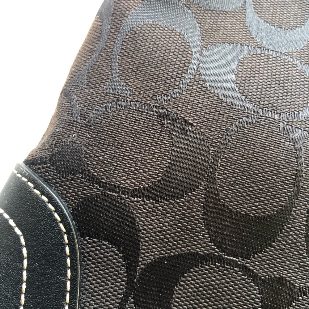 COACH Signature Hampton Shoulder Bag Black Leather/Canvas Purse Zippered Clasp - Picture 15 of 16